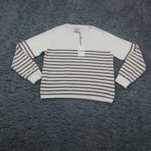 Stitches + Stripes Sweater Womens Medium White Brown Stripe Knit Pullover NWT